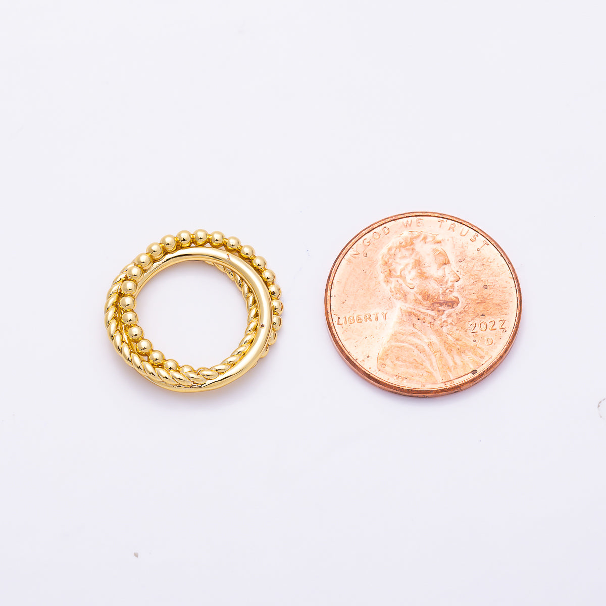 16K Gold Filled 17mm Double Row Beaded & Twisted Rope Textured Open Jump Ring Findings | Findings-00574