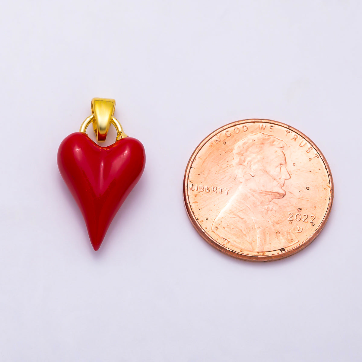16K Gold Filled 18mm Red Enamel Chubby Heart 3D Multidimensional Pendant | Charms-02007