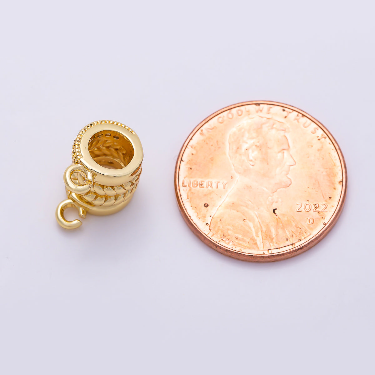 16K Gold Filled 9.5mm Micro Paved CZ Rope Open Loop Wide Bead | Connectors-00034