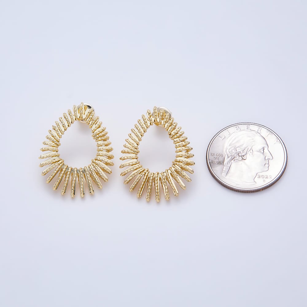 16K Gold Filled 29mm Sunburst Ribbed Wire Teardrop Open Hoop Earrings| Earrings-00894