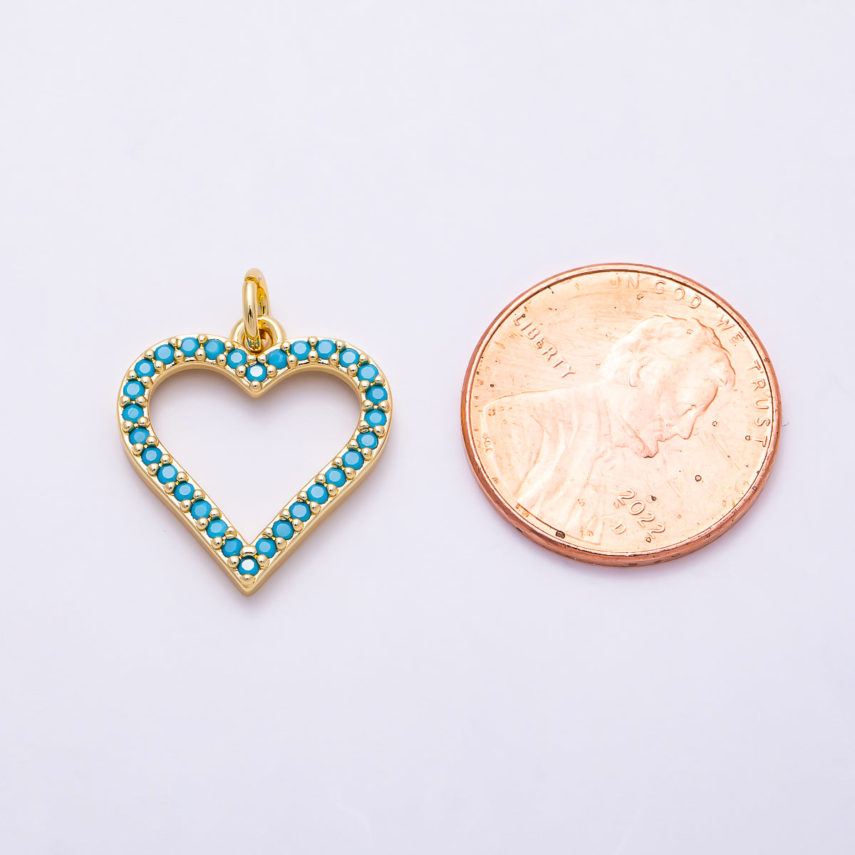 16K Gold Filled 17mm Turquoise Micro Paved Open Heart Charm in Gold & Silver | Charms-02025 Charms-02026