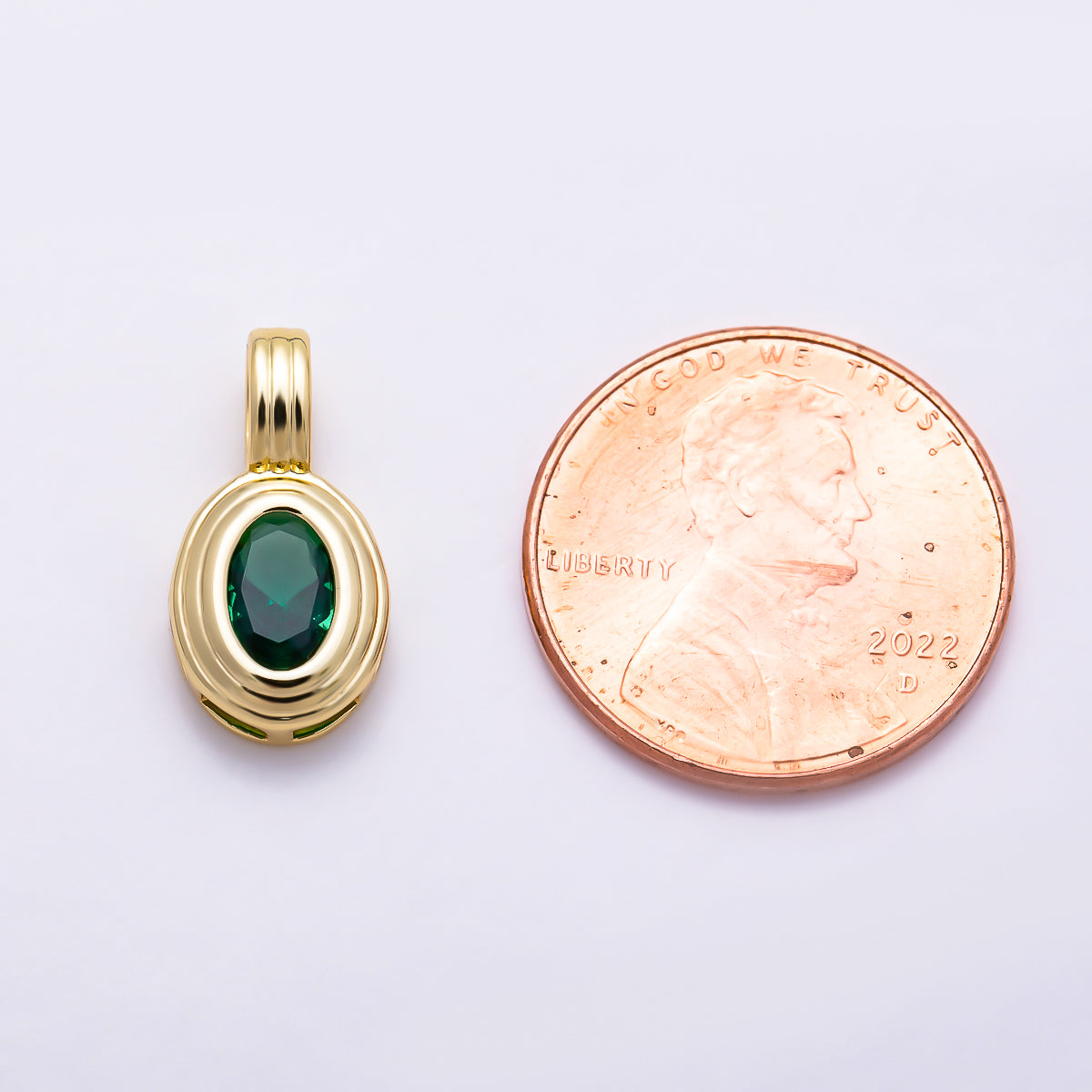 16K Gold Filled 18mm Oval Bezel CZ Birthstone Textured Bail Pendant | Charms-01700 - Charms-01711