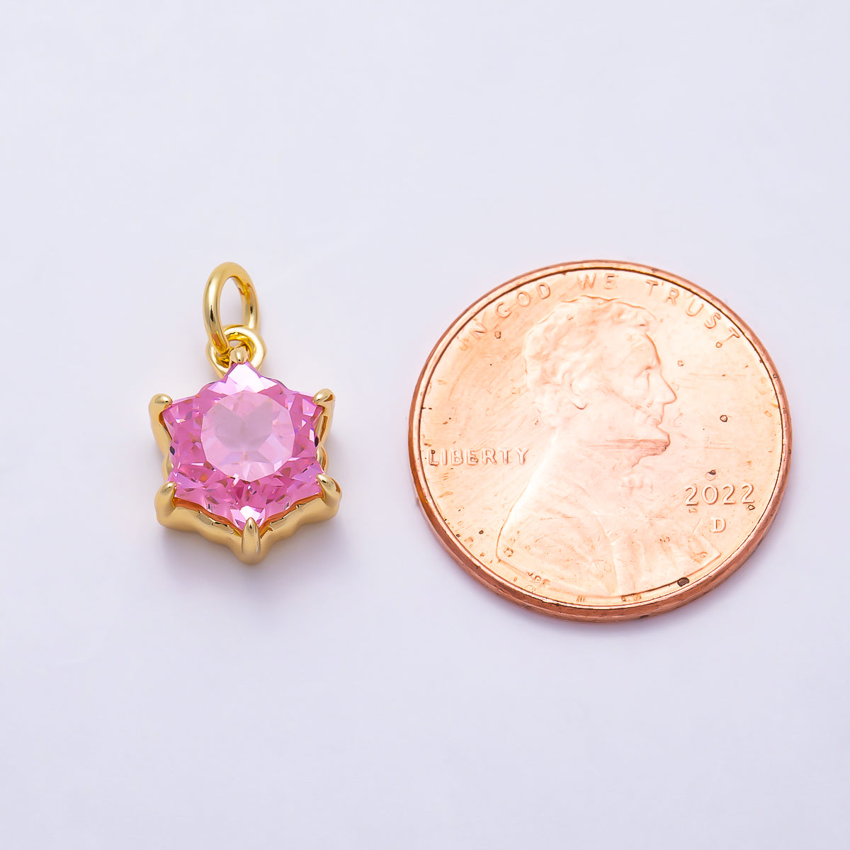 16K Gold Filled 13mm Pink CZ Celestial Star Mini Charm | Charms-02029
