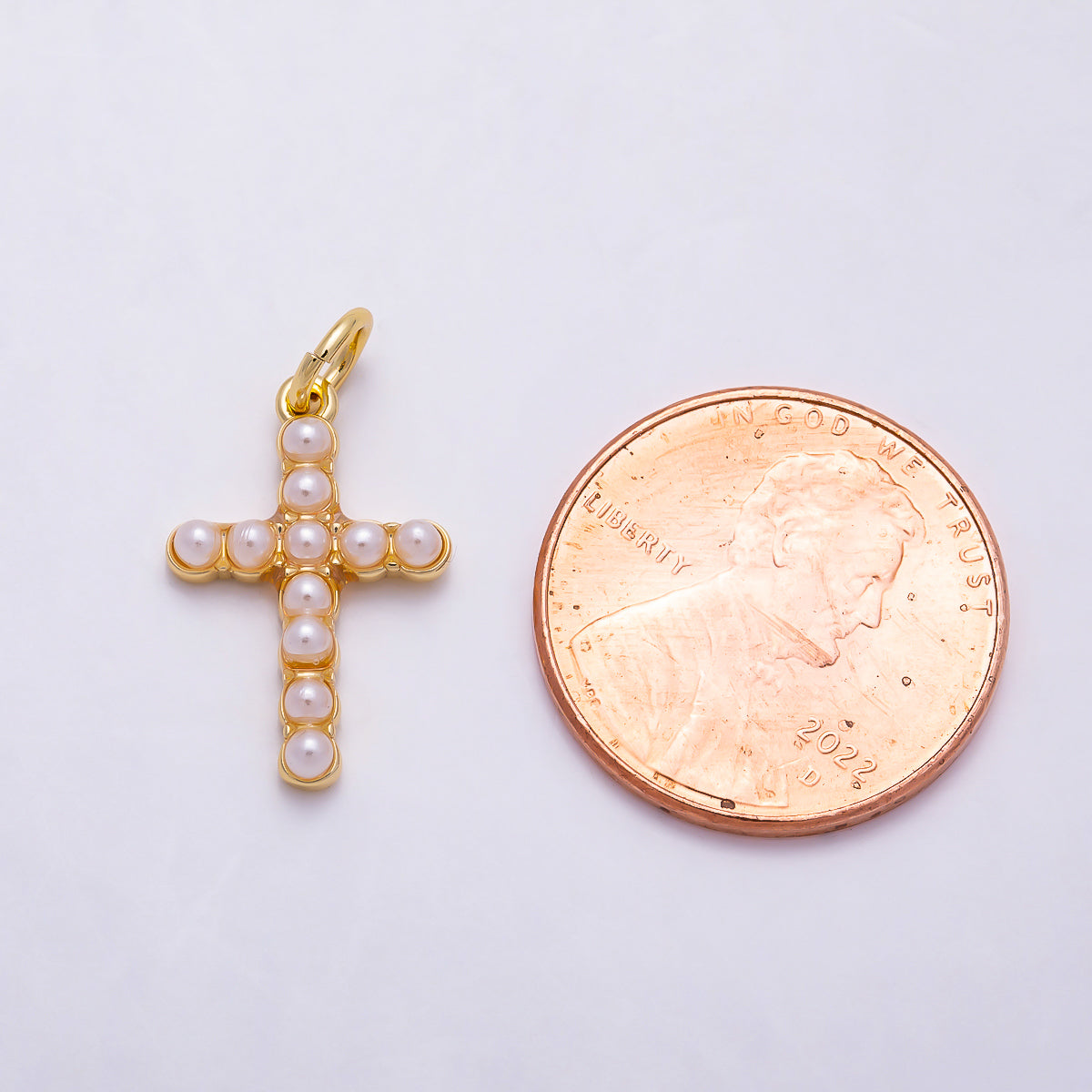 16K Gold Filled 17mm Openwork Cross Shell Pearl Frame Religious Charm | Charms-01698 - Charms-01699