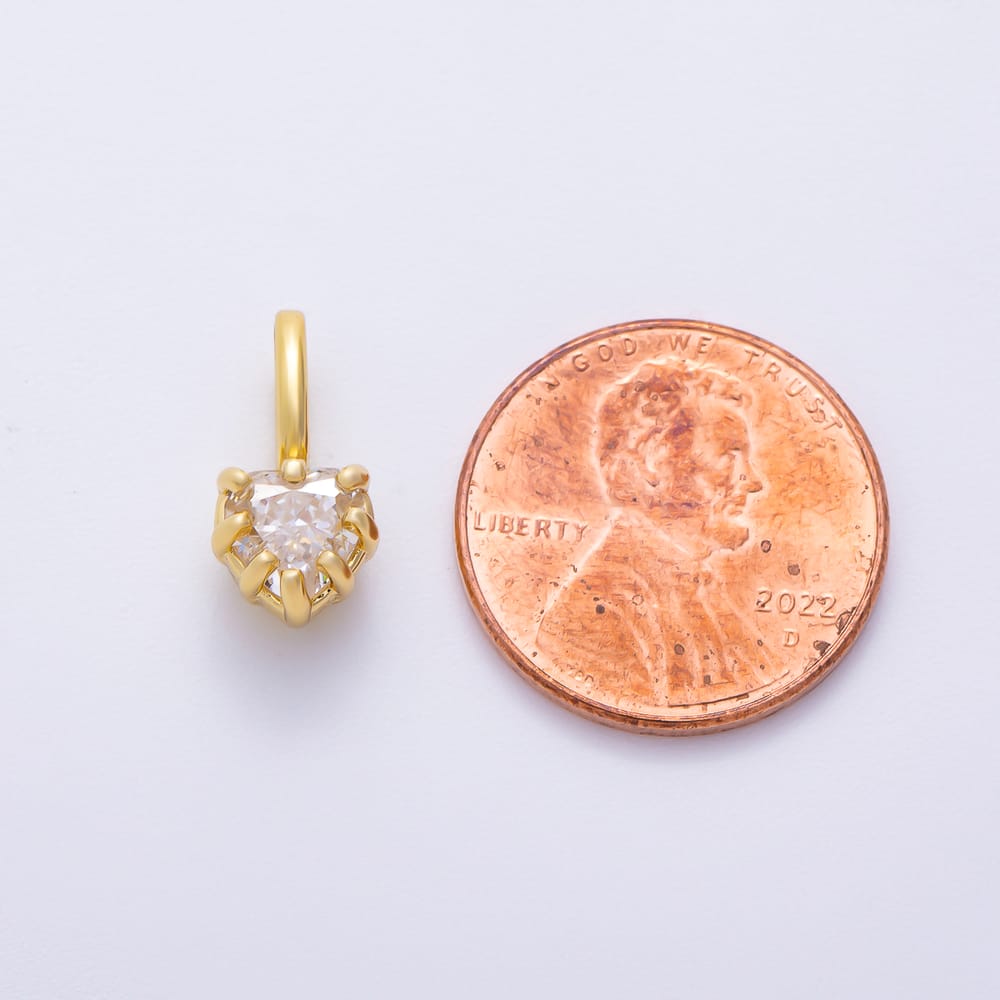 16K Gold Filled 14mm Mini Heart Clear CZ Georgian Set Bezel Solitaire Pendant in Gold & Silver | Charms-02422 Charms-02423