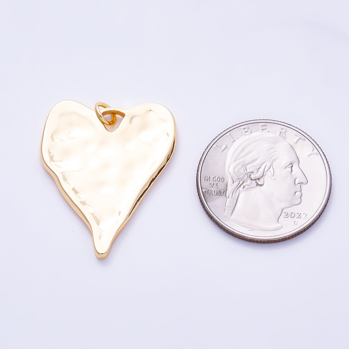 16K Gold Filled 31mm Hammered Organic Heart Pendant in Gold & Silver | Charms-01948 - Charms-01949
