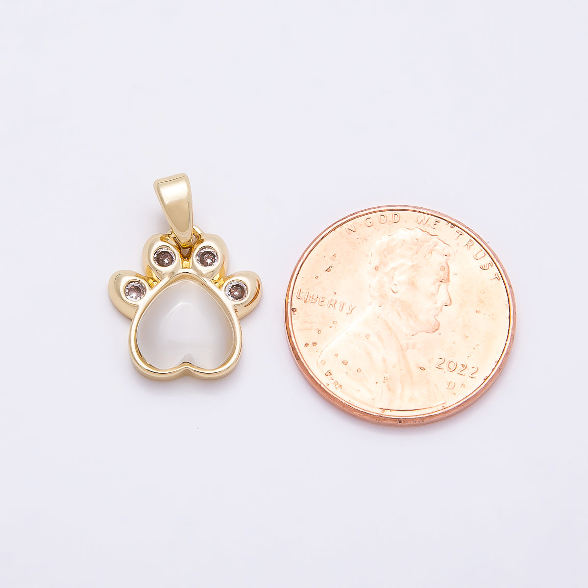 16K Gold Filled 13mm CZ Cats Eye Love Heart Paw Animal Pendant | Charms-00950
