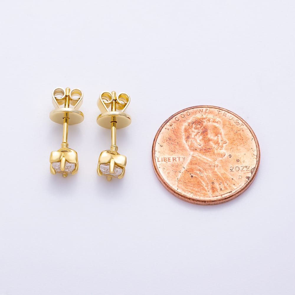 16K Gold Filled 6mm Flower Square CZ Solitaire Prong Mini Stud | Earrings-01238
