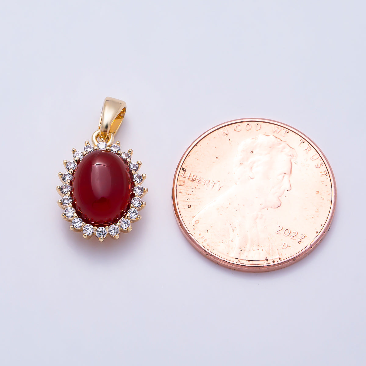 16K Gold Filled 14.5mm Carnelian, Amethyst Cabochon CZ Outline Oval Pendant | Charms-01497 Charms-01498