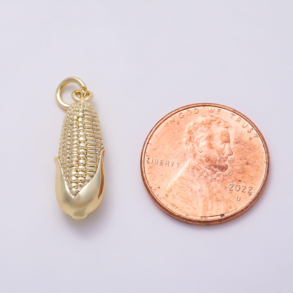 16K Gold Filled 21mm 3D Textured Sweet Corn Cob Charm | Charms-02127 - Charms-02128