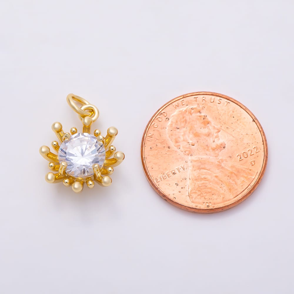 16K Gold Filled 15mm Clear CZ Round Molten Bloom Flower Charm in Gold & Silver | Charms-02268 Charms-02269