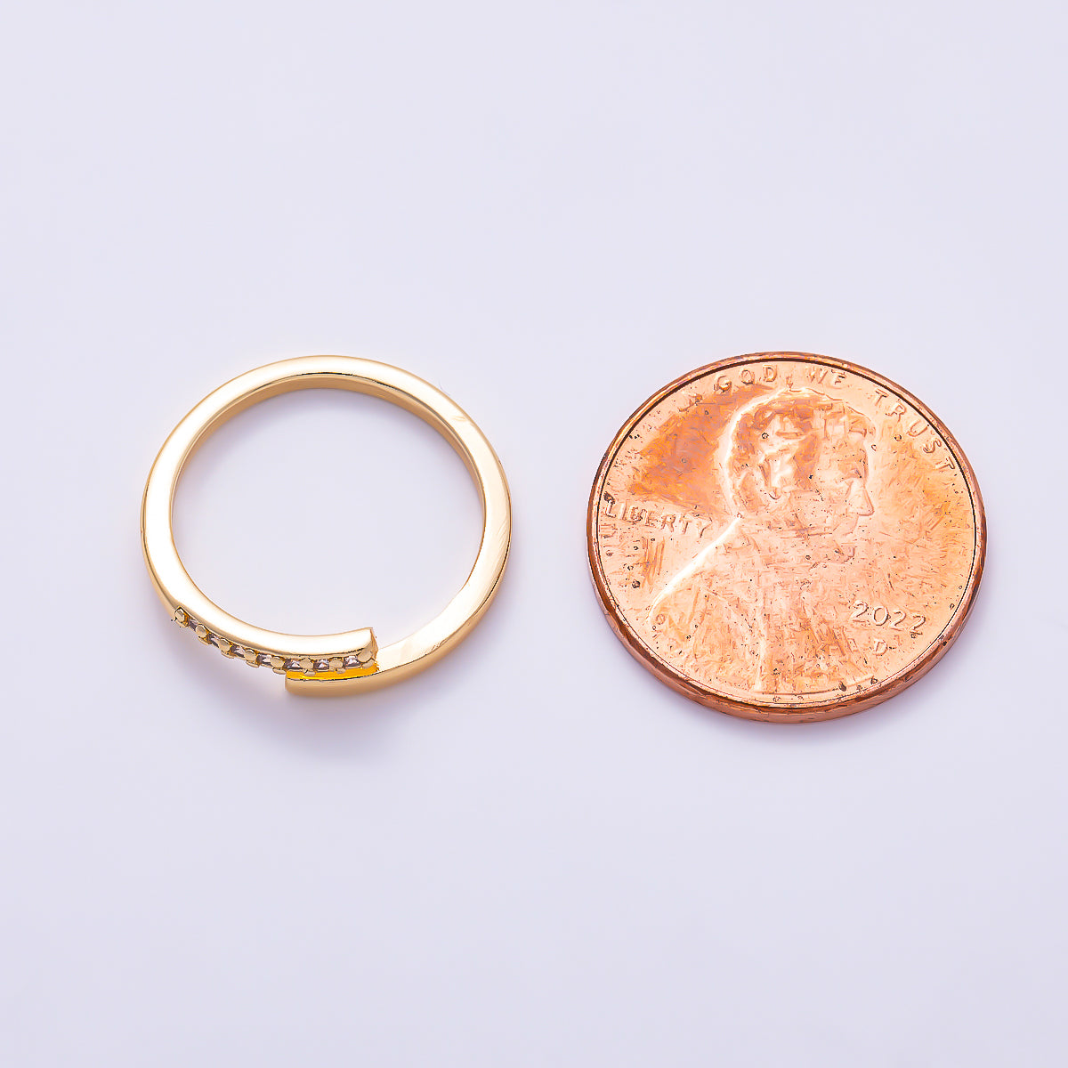 16K Gold Filled Minimalist Micro Paved CZ Asymmetric Bypass Adjustable Pinky Ring | Rings-00383