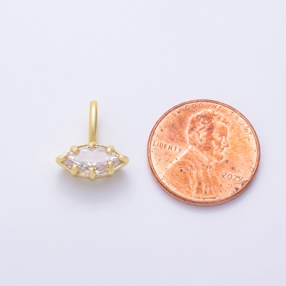 16K Gold Filled 14mm Mini Marquise Clear CZ Georgian Set Bezel Solitaire Pendant in Gold & Silver | Charms-02418 Charms-02419