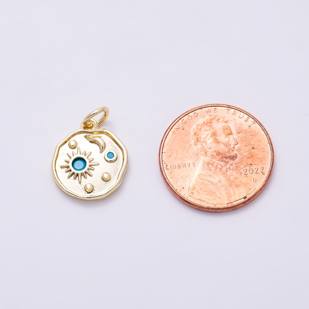 16K Gold Filled 15mm Turquoise CZ Irregular Organic Celestial Coin Charm | Charms-02119 - Charms-02120