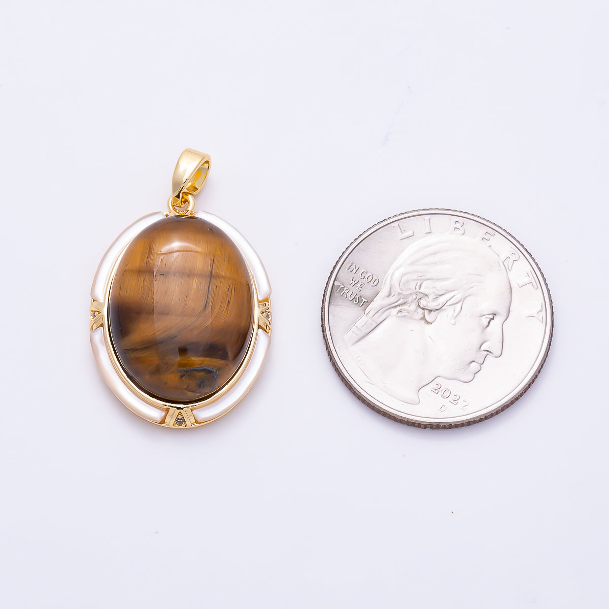 16K Gold Filled 26mm Oval Tiger Eye Cabochon Natural Gemstone Pendant | Charms-01940 - Charms-01941