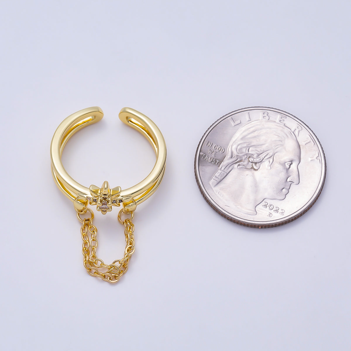 16K Gold Filled CZ Celestial North Star Cable Chain Drop Double Band Ring in Gold & Silver | Rings-00304 Rings-00305