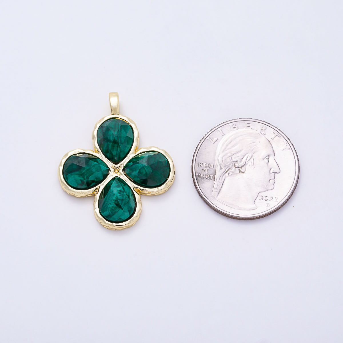 16K Gold Filled 32mm Faceted Four-Petal Lucky Clover Natural Gemstone Charm | Charms-01787 - Charms-