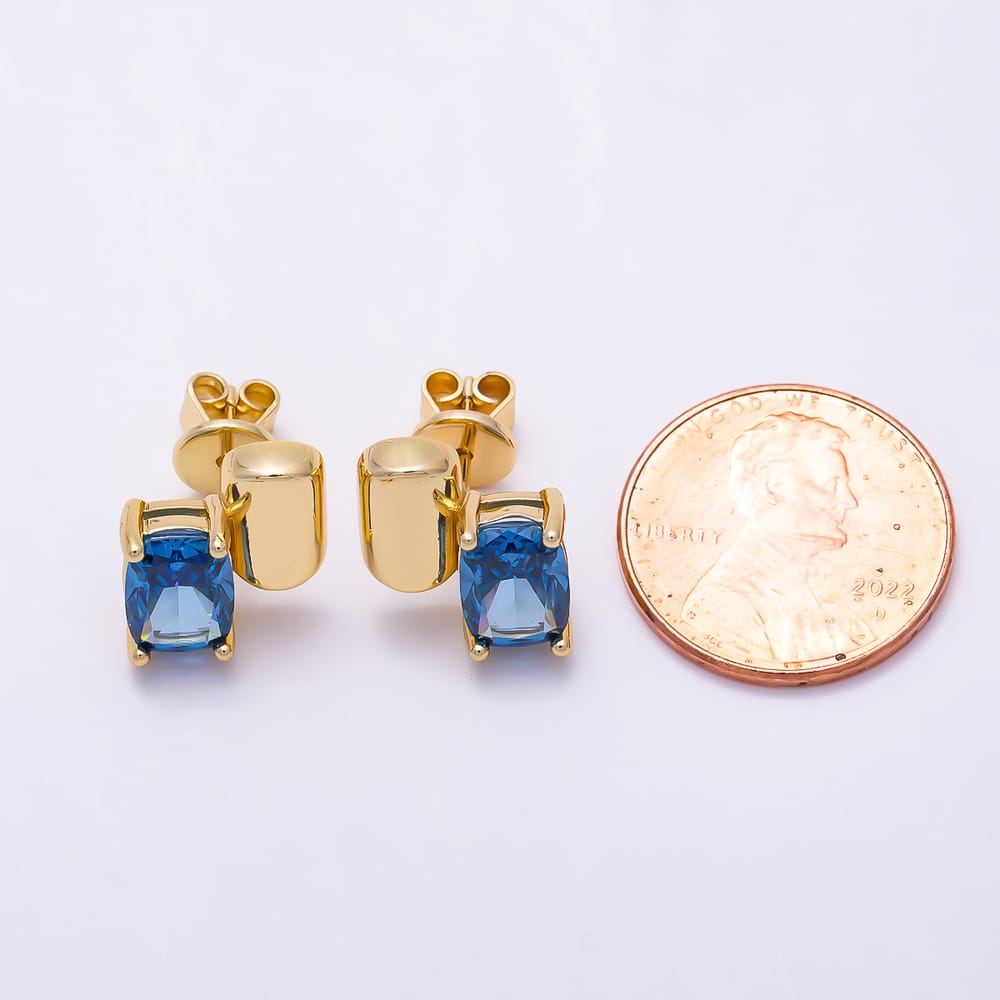 16K Gold Filled 16mm Rectangle Colorful Radiant Cut CZ Solitaire Stud Earrings| Earrings-00898 - Earrings-00902