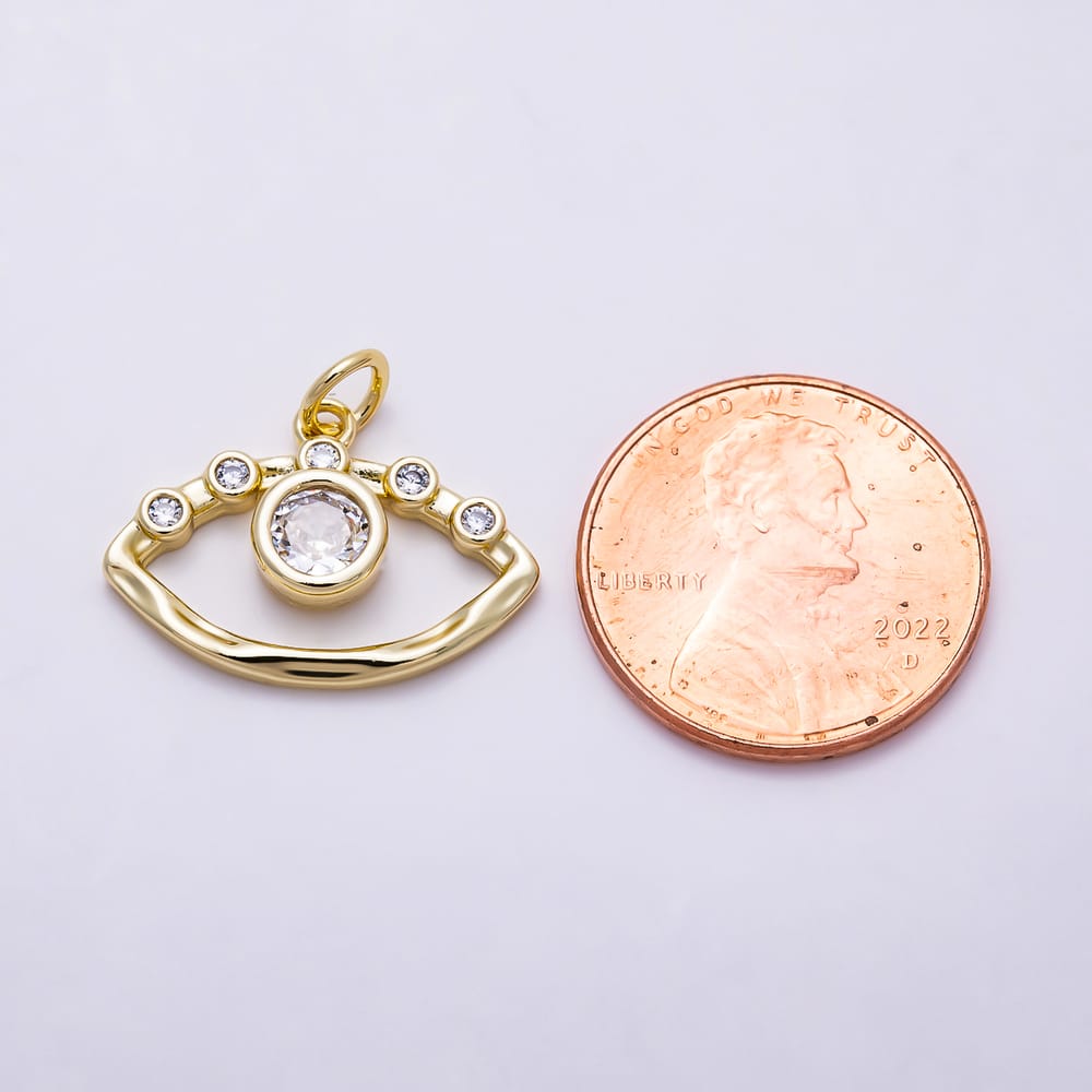 16K Gold Filled 20mm Bezel Set Clear CZ Openwork Evil Eye Religious Charm | Charms-02158
