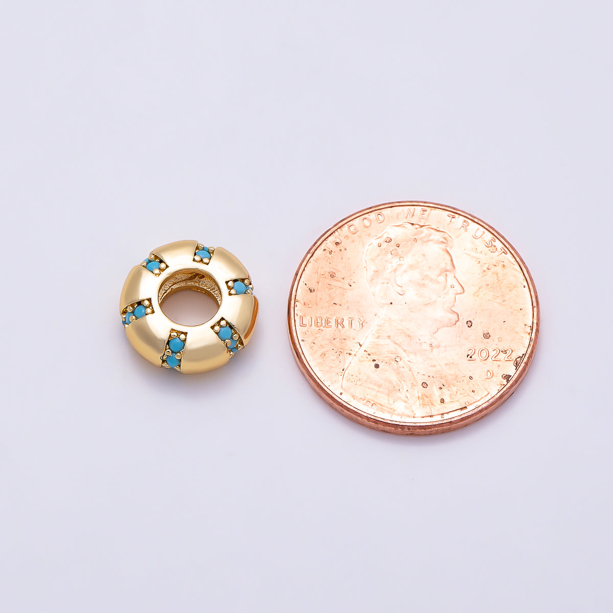 16K Gold Filled 10mm Turquoise Micro Paved Lined Rondelle Bead in Gold & Silver | Beads-00516 Beads-00517