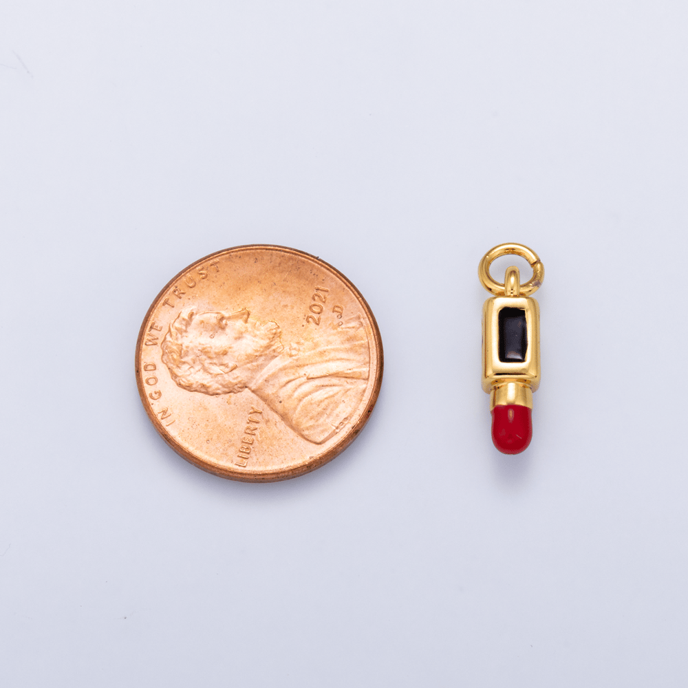 16K Gold Filled 15mm Red Lipstick Makeup 3D Multidimensional Mini Charm | Charms-02364