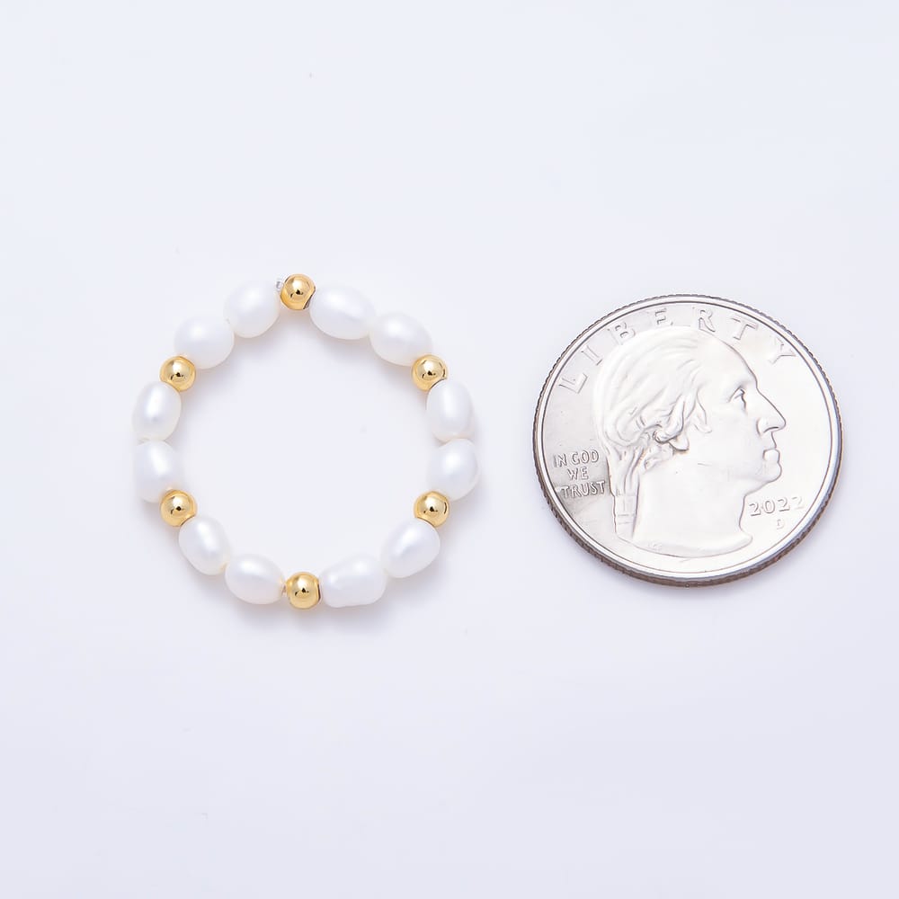 16K Gold Filled Natural Freshwater Pearl Beaded Stretch Ring | Rings-00419