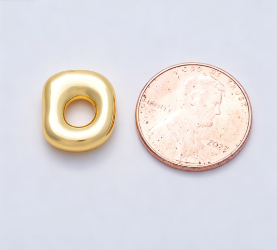 16K Gold Filled 13mm Puffy Organic Oval Pebble Spacer Bead | Beads-00565 - Beads-00566