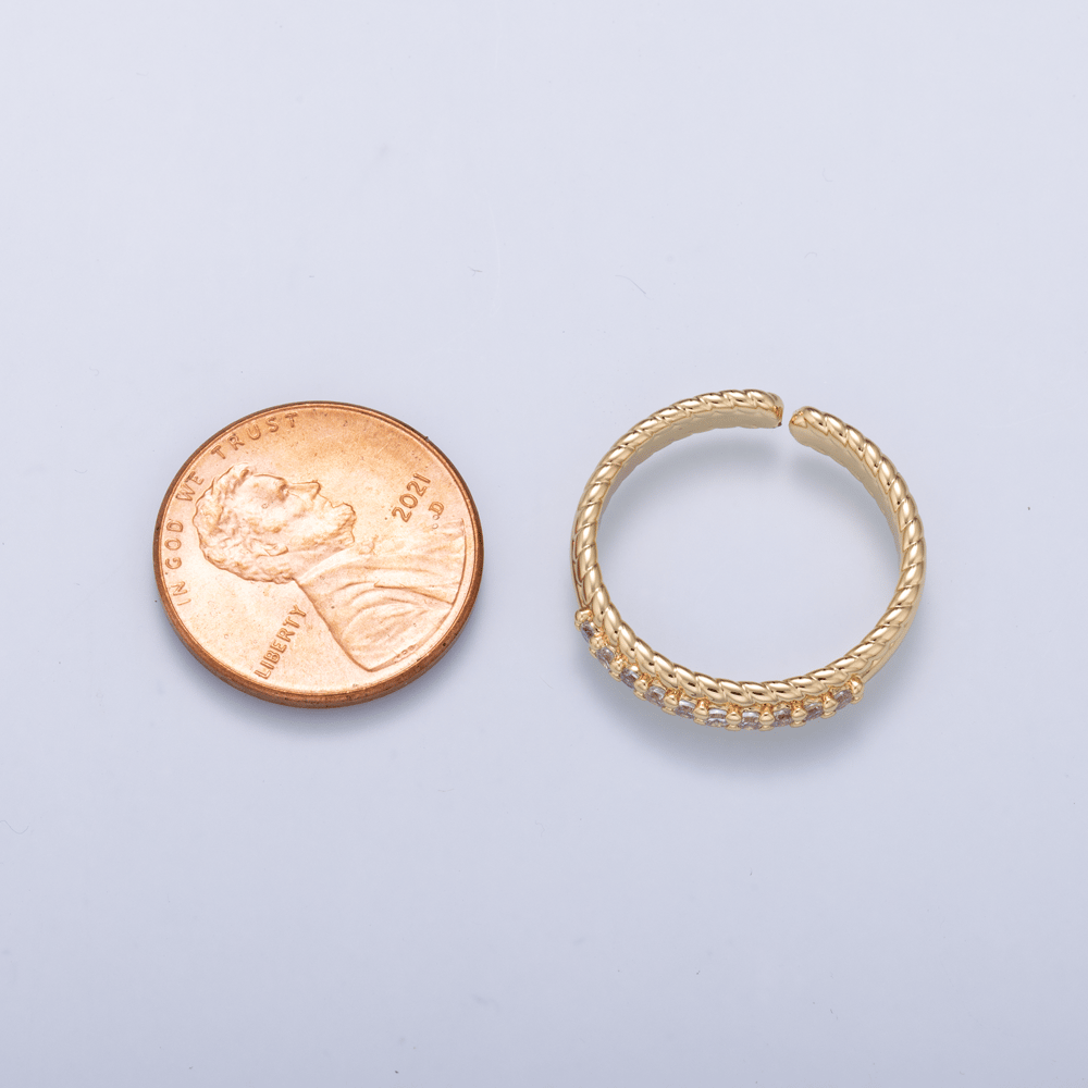 16K Gold Filled Micro Paved CZ Mini Croissant Band Ring | Rings-00434