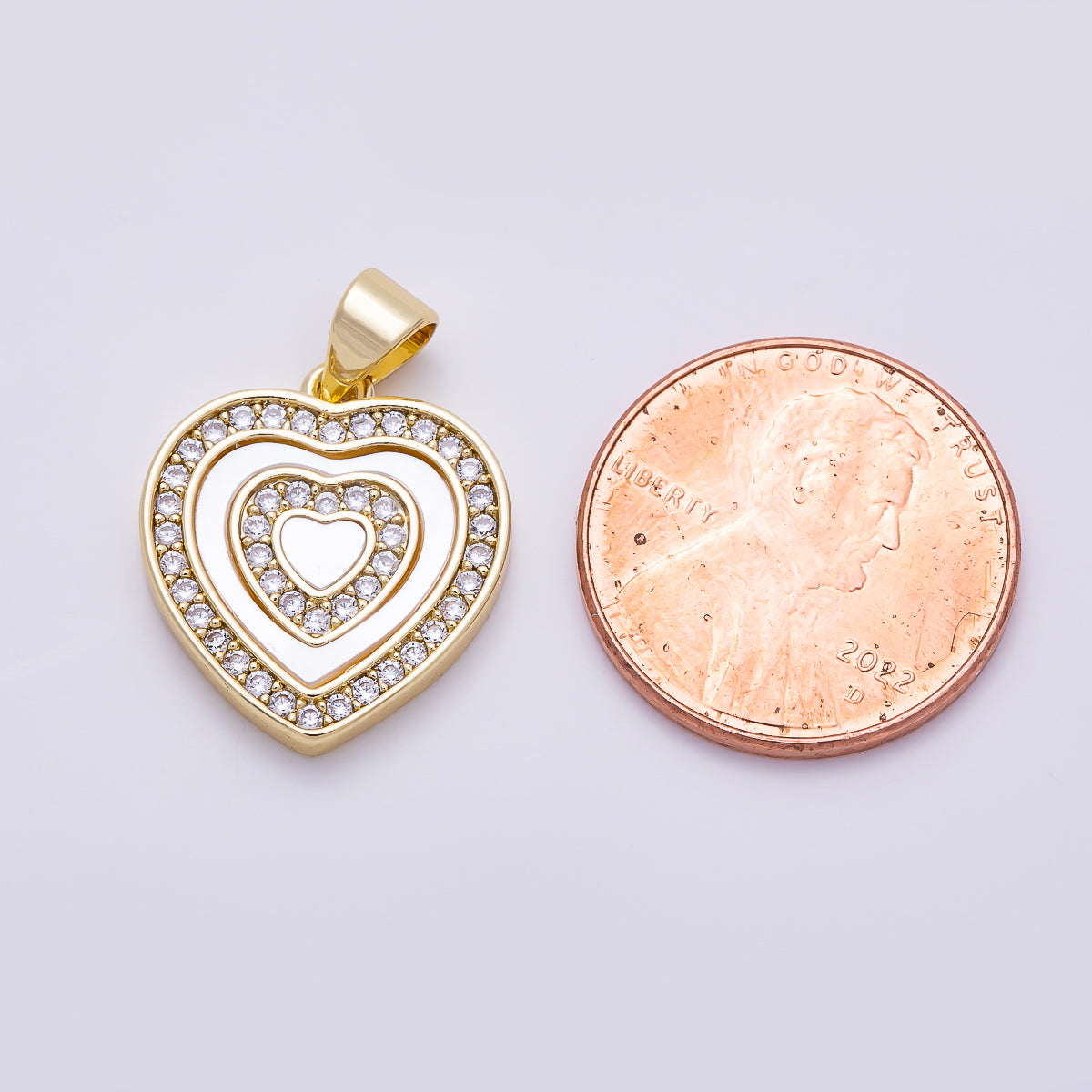 16K Gold Filled 18mm Shell Pearl Micro Paved CZ Heart Pendant | Charms-01454