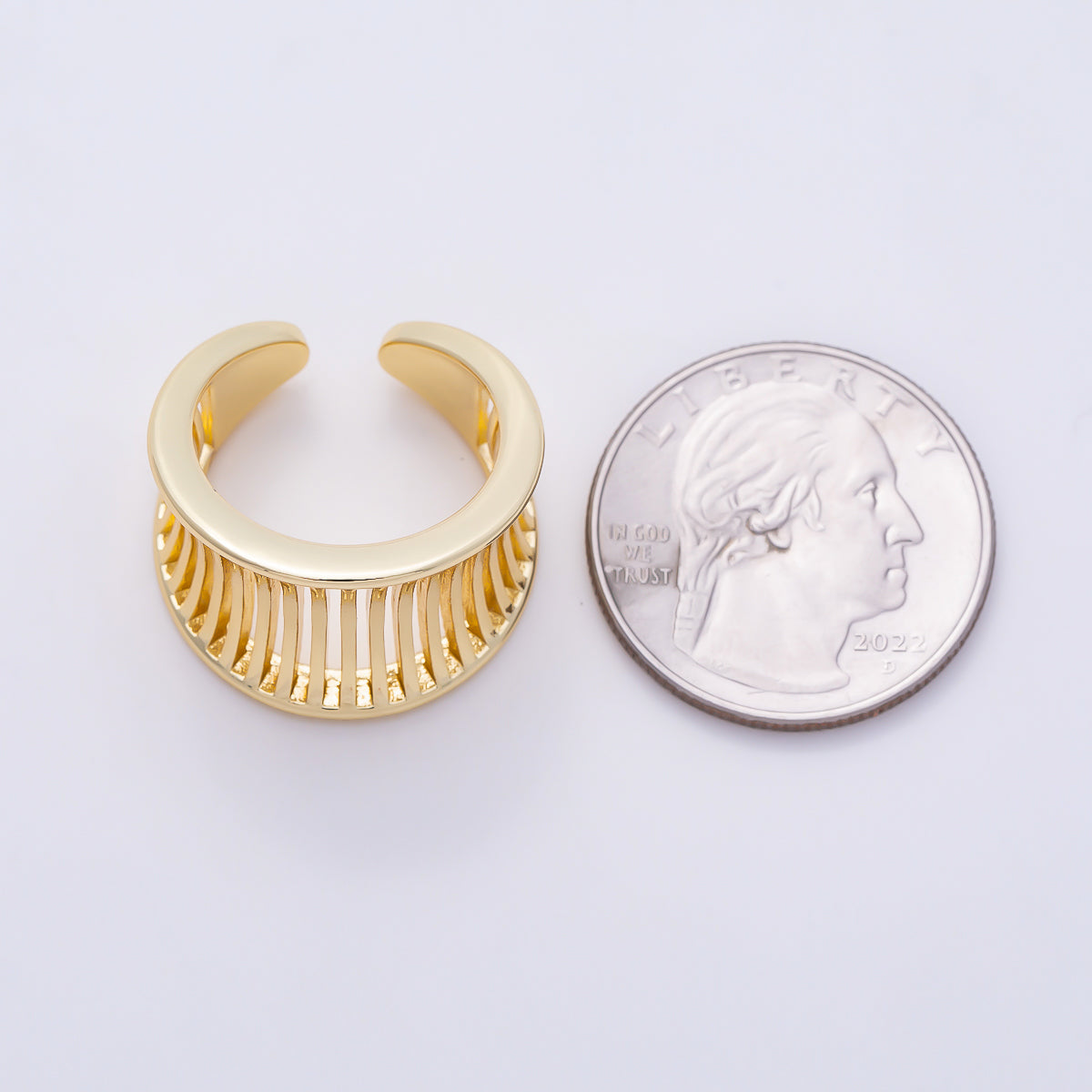 16K Gold Filled Wide Concave Cutout Open Adjustable Ring | Rings-00403