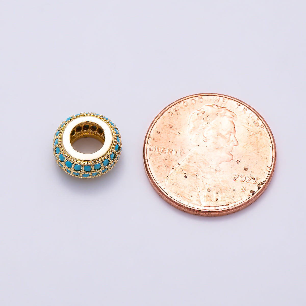 16K Gold Filled 5mm Turquoise Micro Paved Rondelle Bead in Gold & Silver | Beads-00518 Beads-00519