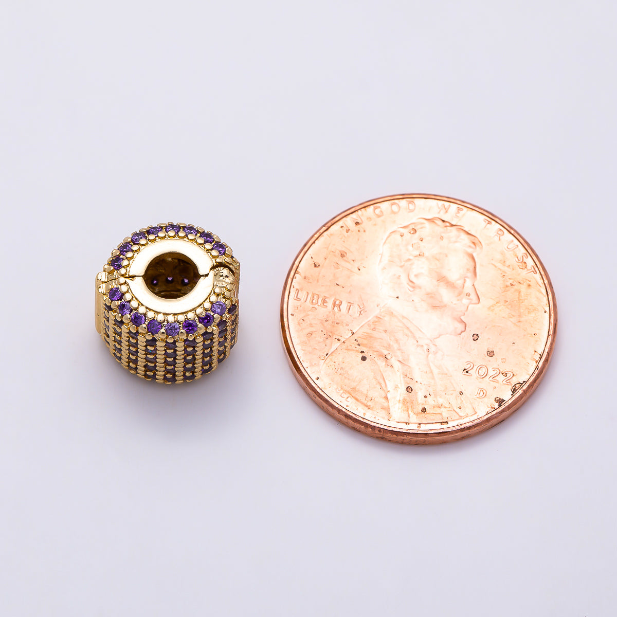 16K Gold Filled 10mm Purple Micro Paved CZ Hinged Clip Wide Bead | Beads-00520