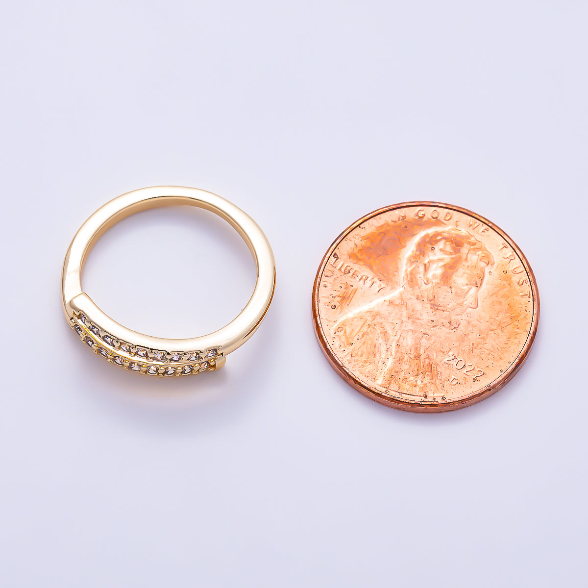 16K Gold Filled Double Lined Micro Paved CZ Adjustable Ring | Rings-00377