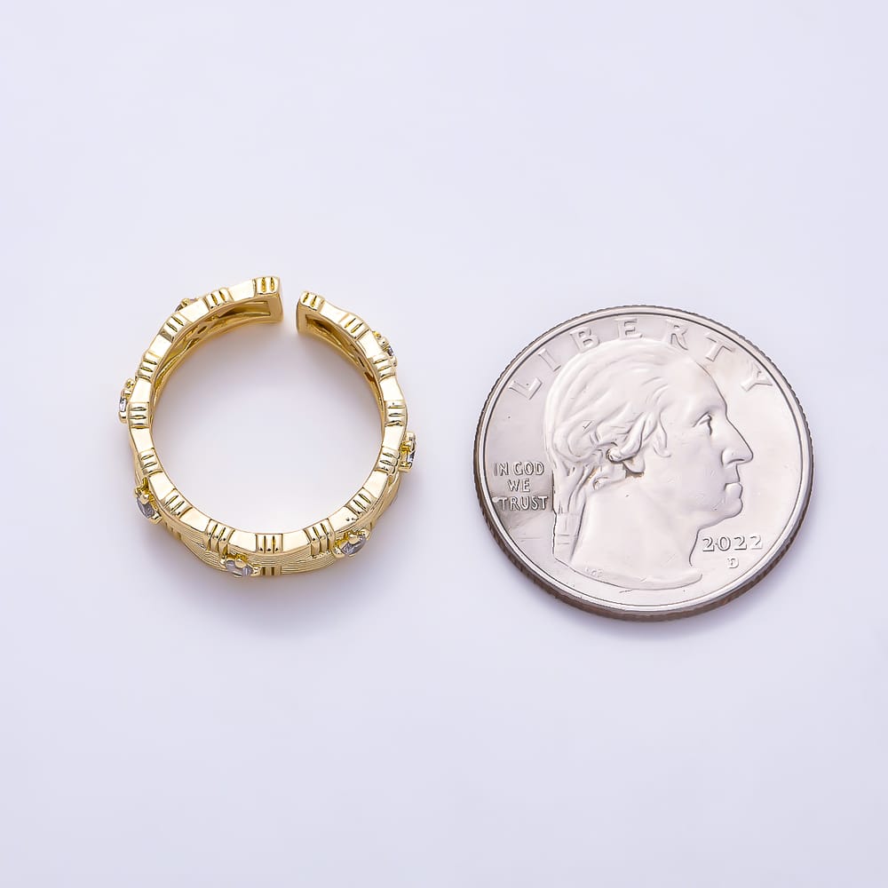 16K Gold Filled Clear Beaded CZ Brushed Woven Lattice Adjustable Ring | Rings-00408