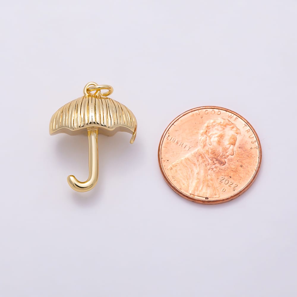 16K Gold Filled 20mm Cute Textured 3D Fluted Umbrella Charm | Charms-02129 - Charms-02130