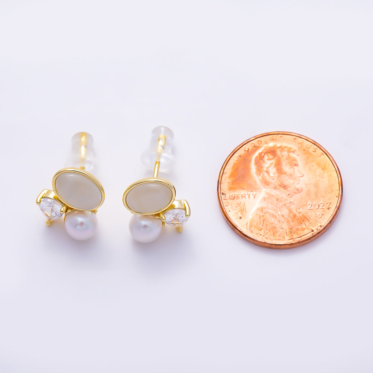 16K Gold Filled 12mm Clear Teardrop CZ Pearl Gemstone Cluster Stud in Gold & Silver | Earrings-00763 Earrings-00764