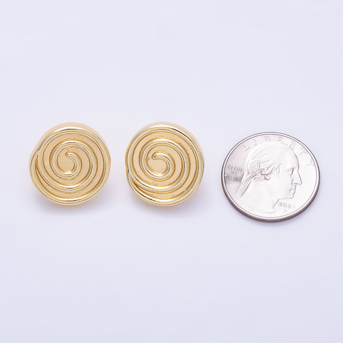 16K Gold Filled 20mm Plain Concentric Spiral Swirl Dome Statement Stud Earrings in Gold & Silver | Earrings-00868 - Earrings-00869