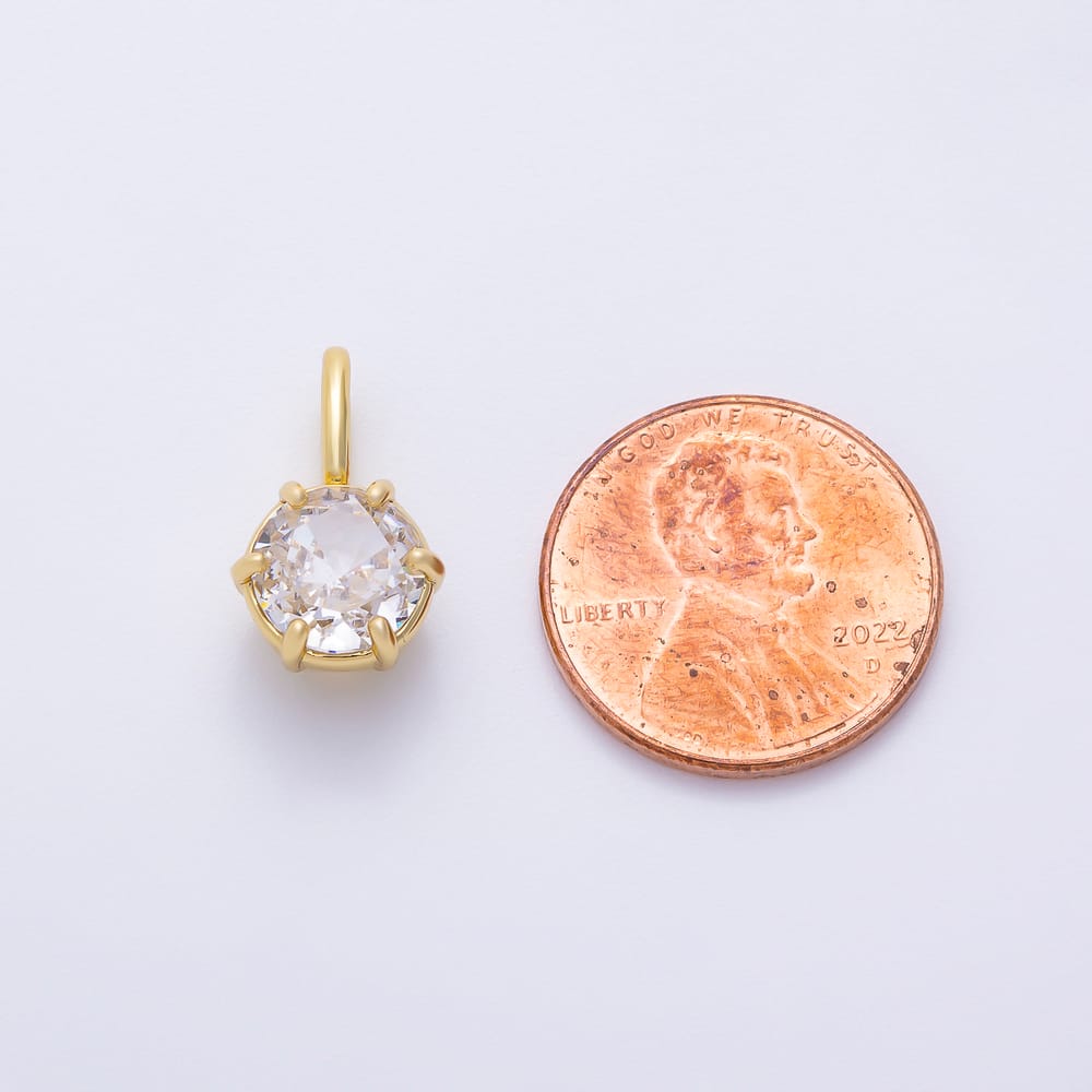 16K Gold Filled 16.5mm Round Clear CZ Georgian Set Bezel Solitaire Pendant in Gold & Silver | Charms-02414 Charms-02415