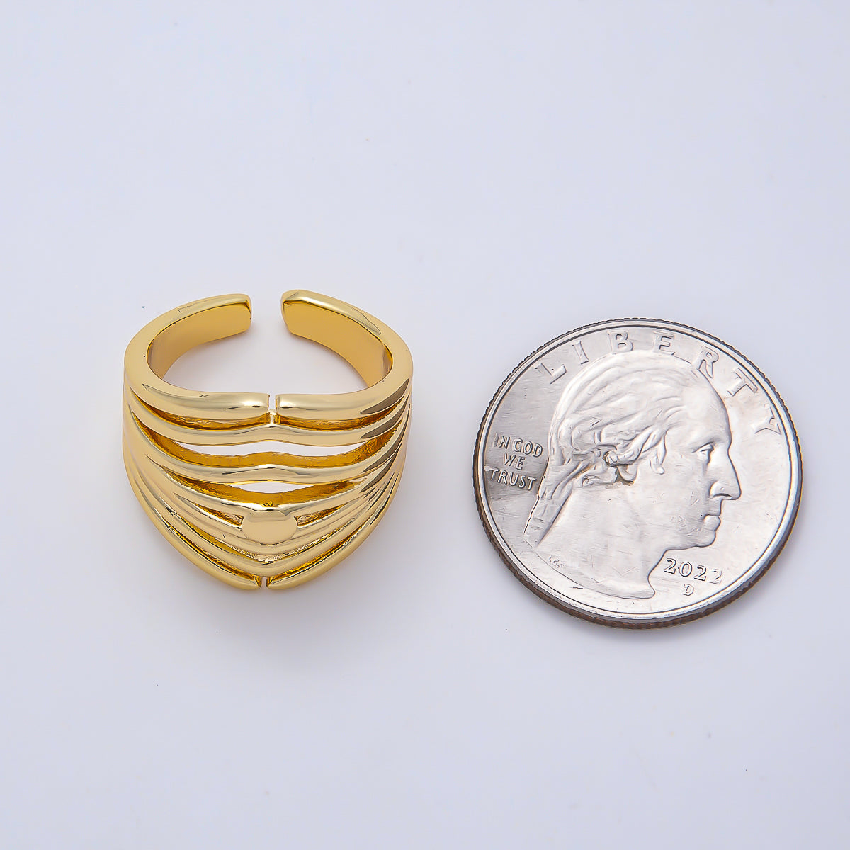 16K Gold Filled Minimalist Curved Wide Multi Band Ring | Rings-00173