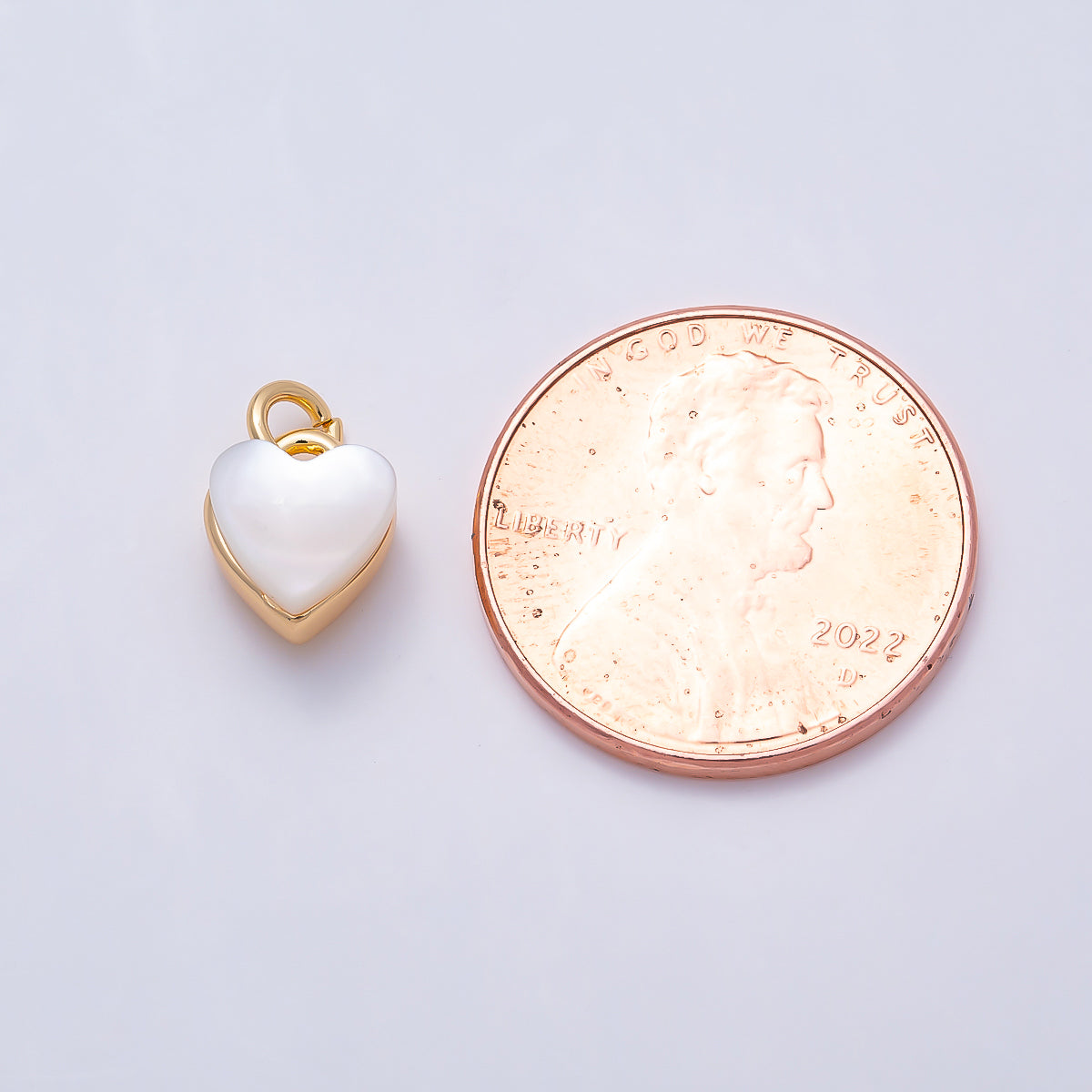 16K Gold Filled 9mm White Shell Pearl Heart Double Sided Mini Charm | Charms-01504