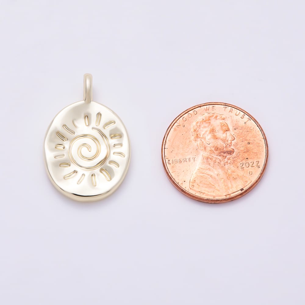 16K Gold Filled 16mm Celestial Engraved Sunburst Spiral Medallion Tag Charm | Charms-02148 - Charms-02149