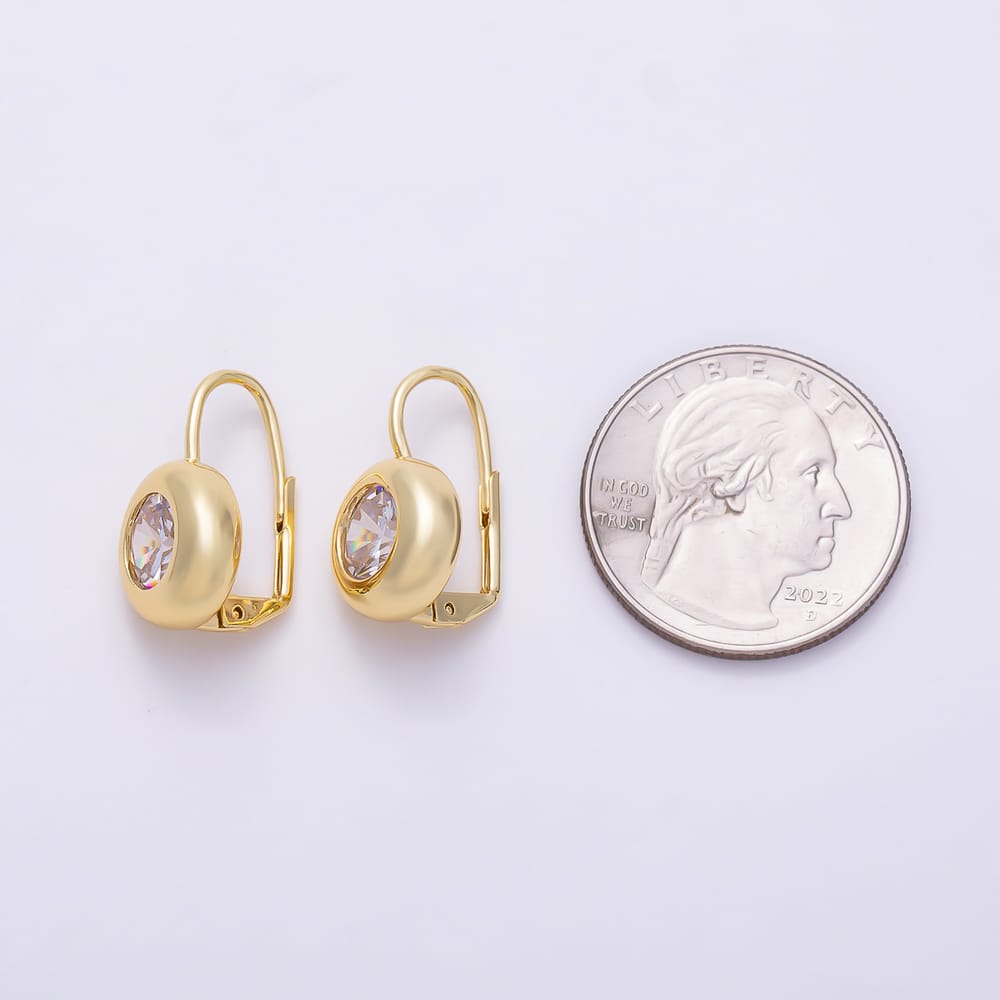 16K Gold Filled 21mm Round Solitaire Clear CZ Chunky Dome Leverback Earrings| Earrings-00913
