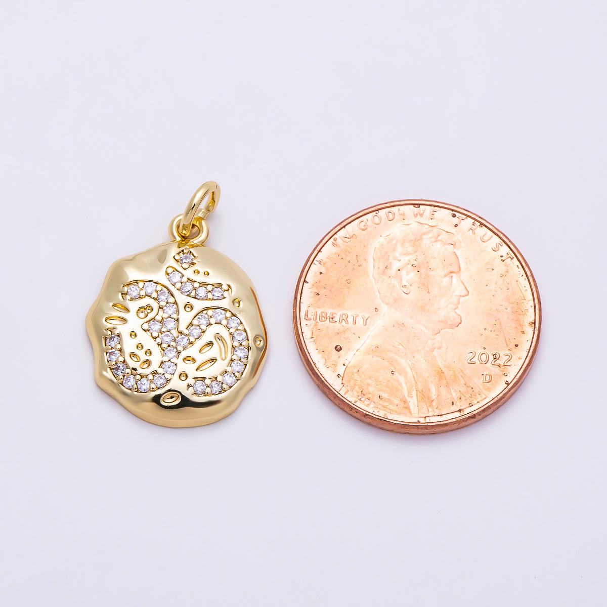 16K Gold Filled 17mm Micro Paved CZ "ॐ" Om Sanskrit Round Charm | Charms-01467