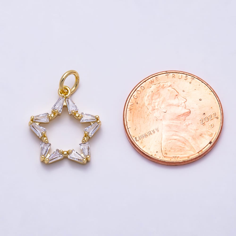 16K Gold Filled 27mm Baguette Clear CZ Celestial Openwork Star Charm | Charms-02154 - Charms-02155