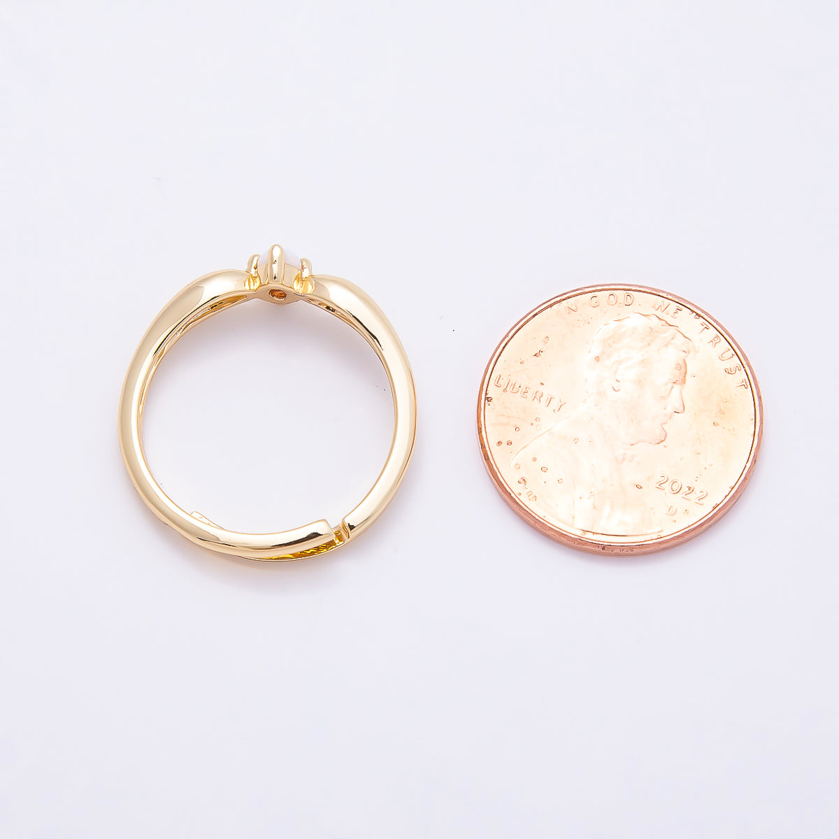 16K Gold Filled White Opal CZ Navette Solitaire Adjustable Ring | Rings-00138