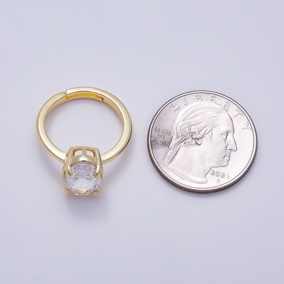 16K Gold Filled Clear CZ Oval Prong Solitaire Ring | Rings-00303