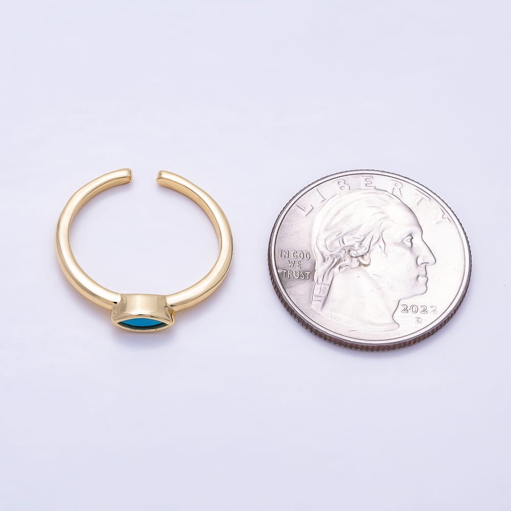 16K Gold Filled Turquoise Marquise CZ Solitaire Open Adjustable Ring | Rings-00395 - Rings-00396