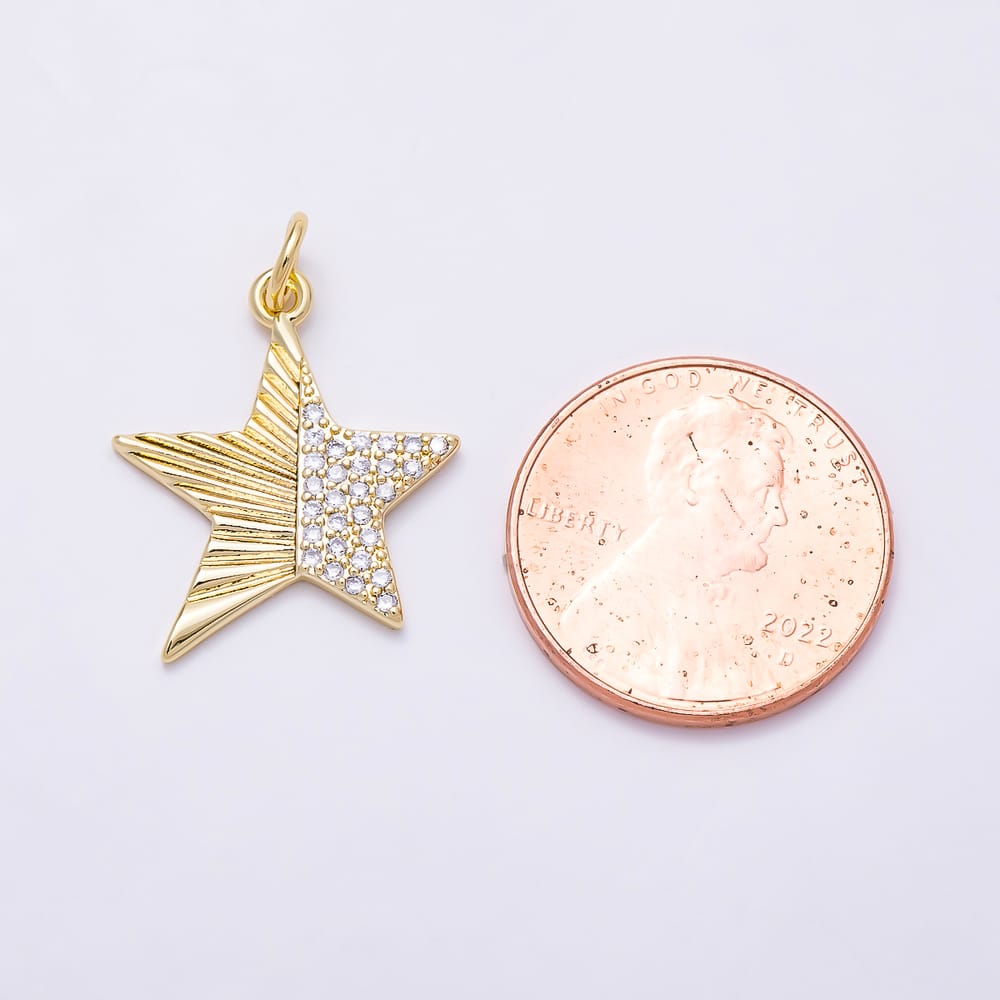 16K Gold Filled 20mm Sunburst Micro Paved CZ Celestial Star Charm in Gold & Silver | Charms-02211 Charms-02212