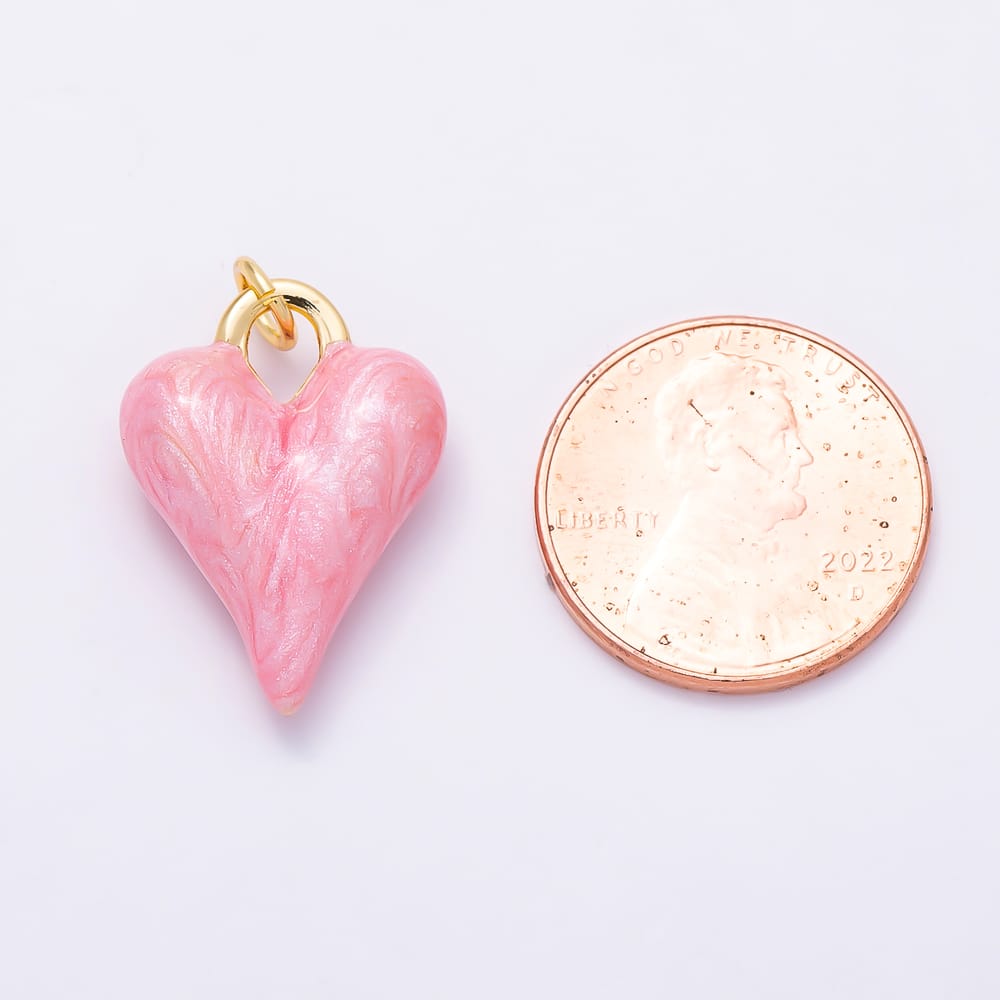 16K Gold Filled 21mm Pink Enamel Puffy Chubby Heart 3D Multidimensional Charm | Charms-02208