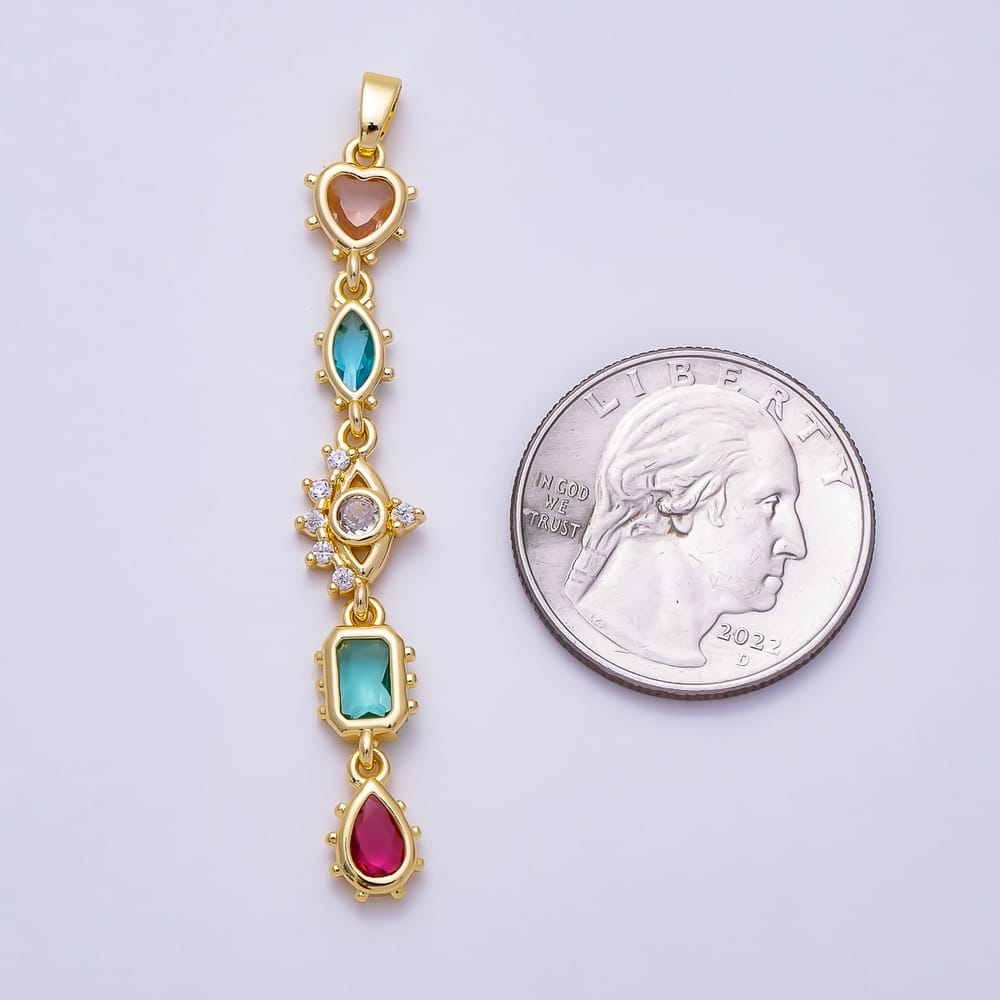 16K Gold Filled 52mm Multicolor CZ Multi Cut Bezel Evil Eye Drop Pendant | Charms-02254